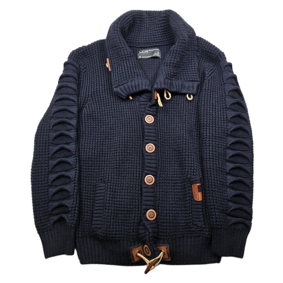 LCR Black Ed. Cardigan Sweater Mens 4XL Black Shawl Collar Duffle Toggle Chunky!